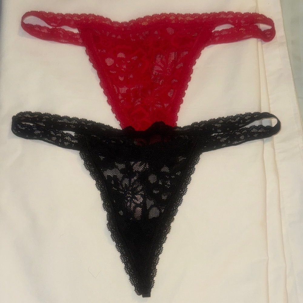 Victoria's Secret Red and Black Lace Panty Duo